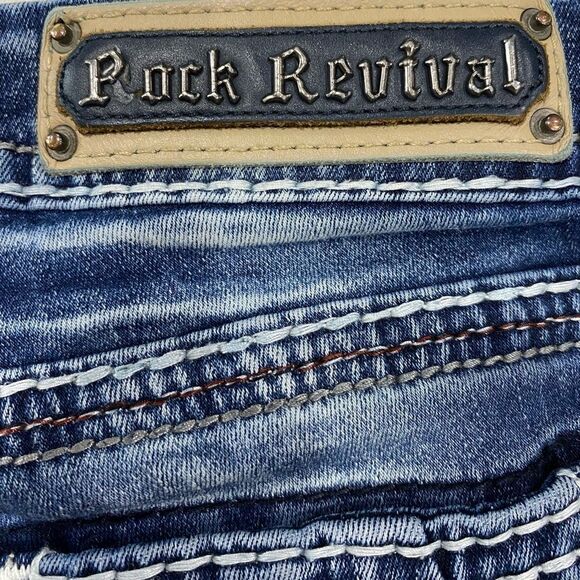 Rock Revival Linne Easy Crop Jeans 29x24 Distressed Stretch Denim EUC - Picture 12 of 14